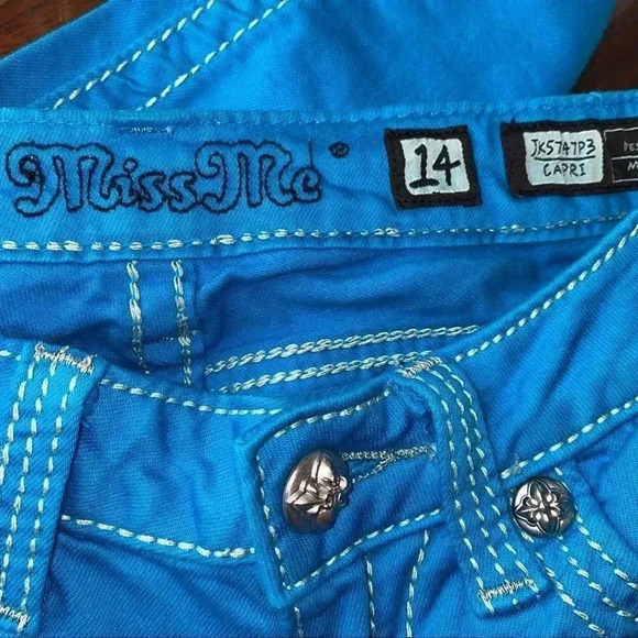 Juniors Miss Me Size 14 Capri in Rich Turquoise Beautiful Color ❤️ - Picture 8 of 8
